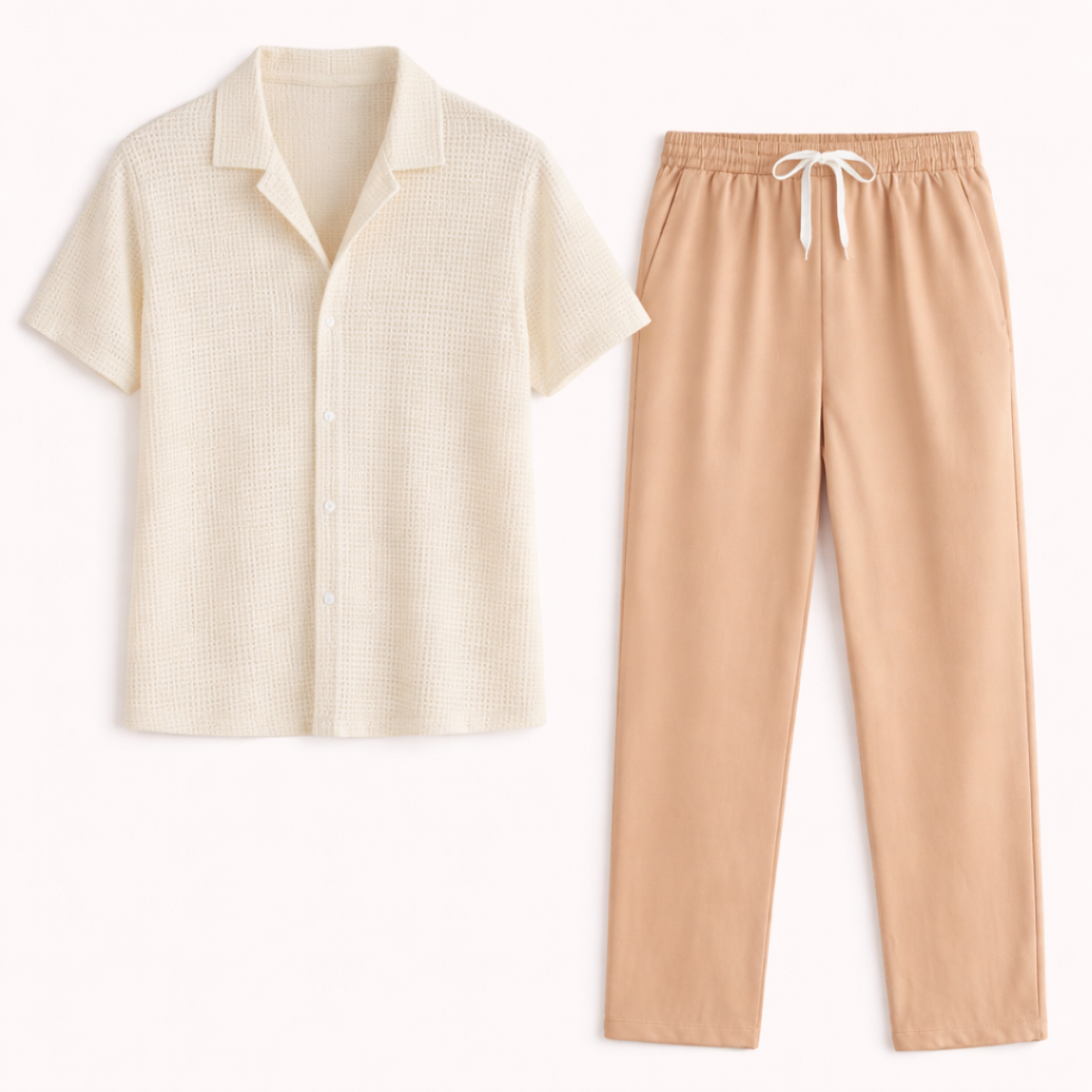 The Timbercrest Park Men’s Textured Button-Up Casual Set – Shirt & Pants