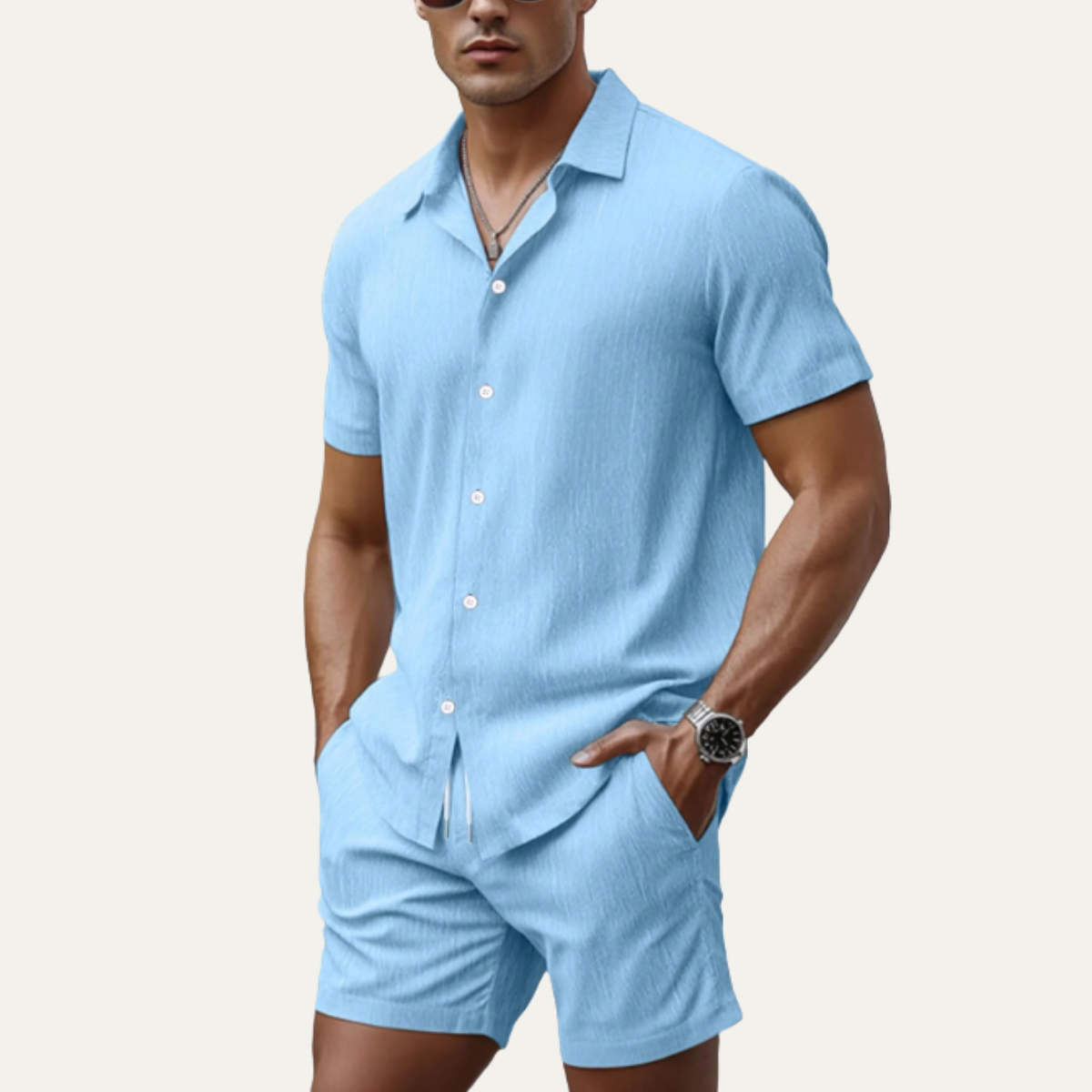 The Glenridge Park Men’s Lightweight Co-Ord Set – Button-Up Shirt & Drawstring Shorts