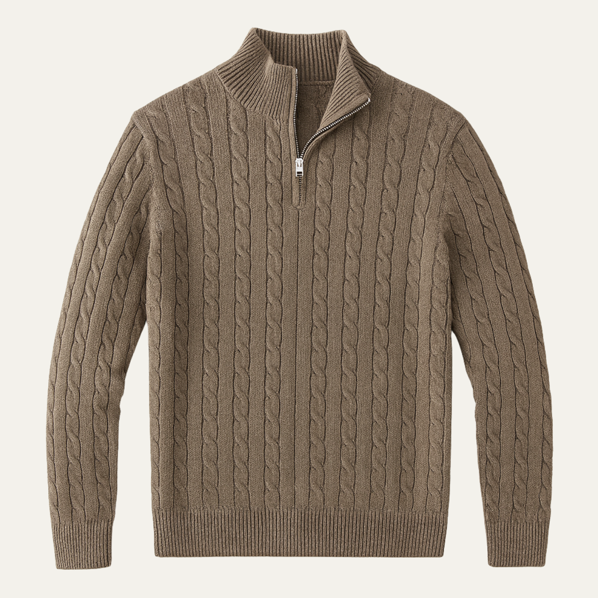 The Firenze Men's Cable Knit Half Zip Sweater - Taupe