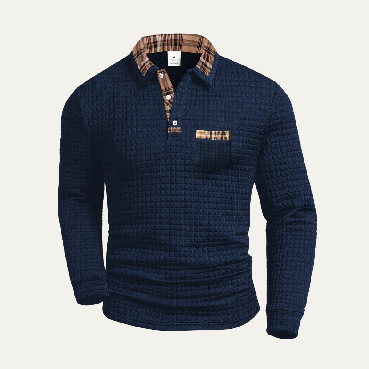 The Saturnia Men’s Waffle Knit Polo Sweater with Plaid Collar