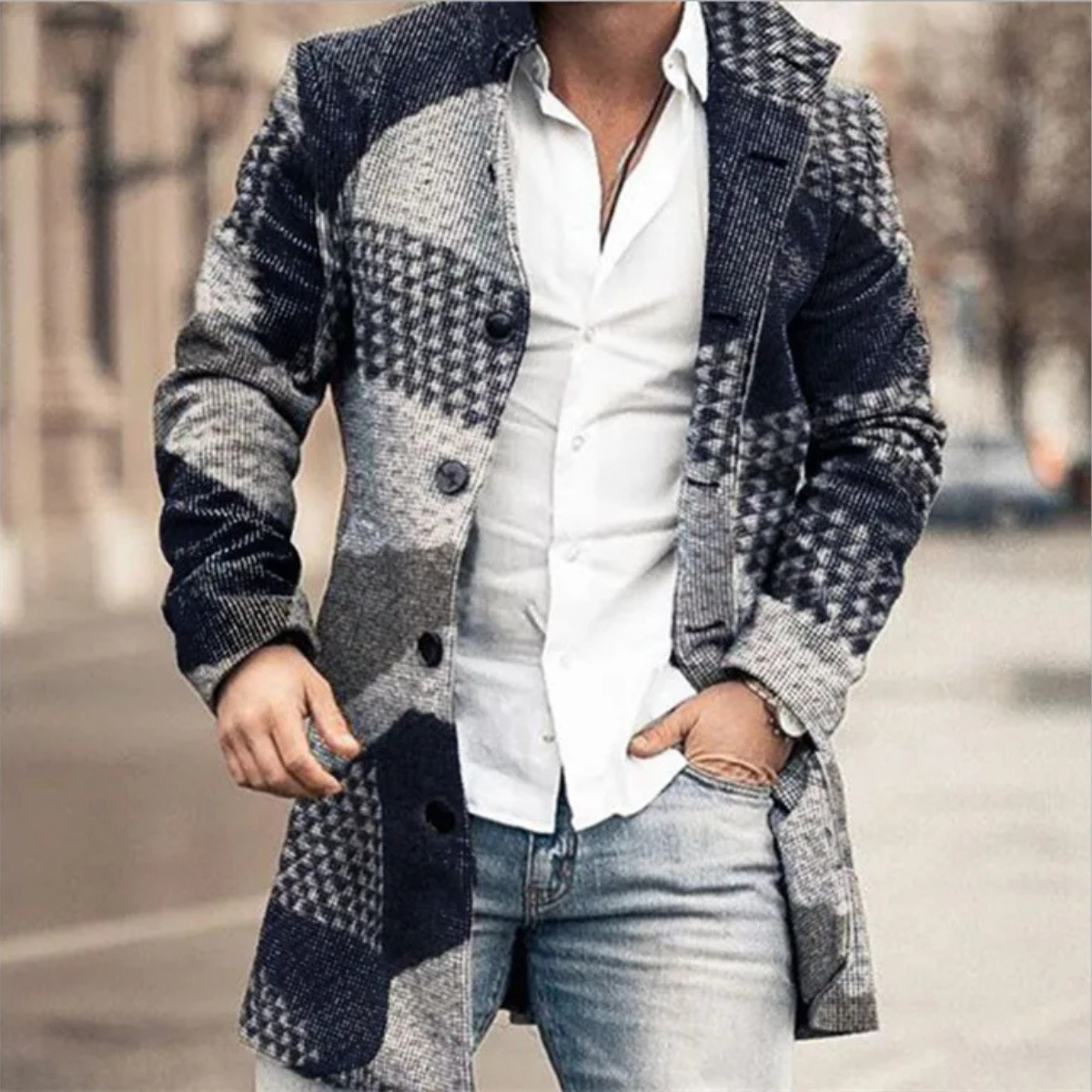 The Redmond Men's Casual Wool Blend Long Winter Jacket with Pockets