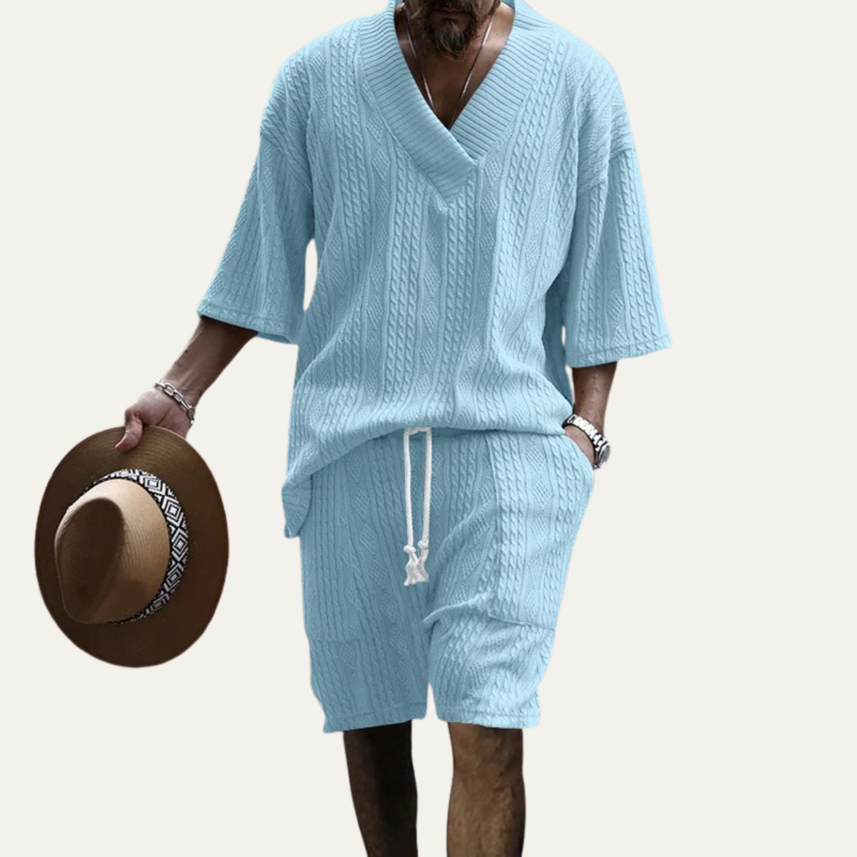 The Redwood Park Men’s Light Summer Knitted Set – Polo Shirt & Shorts