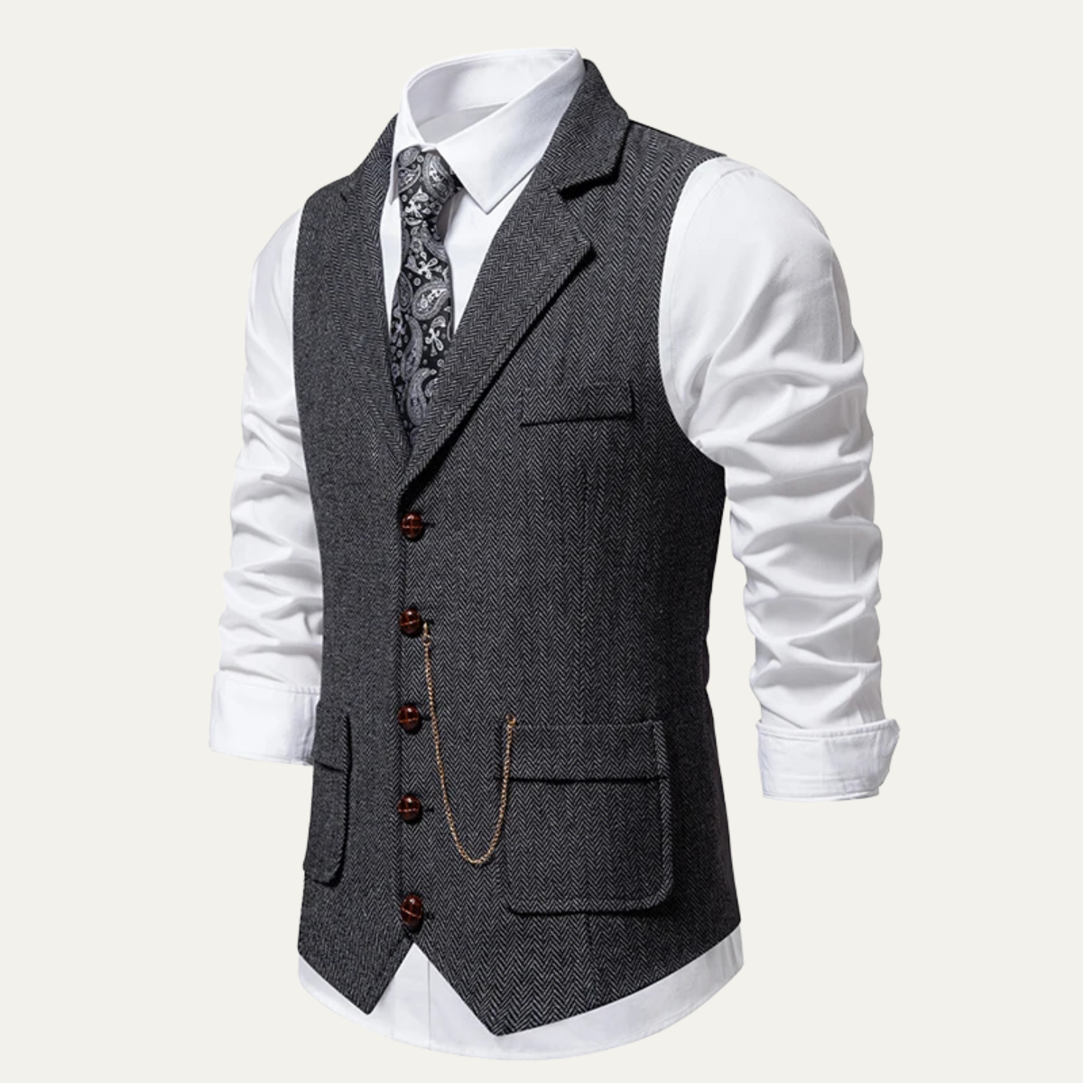 The Braga Men’s Tweed Pocket Suit Vest with Chain