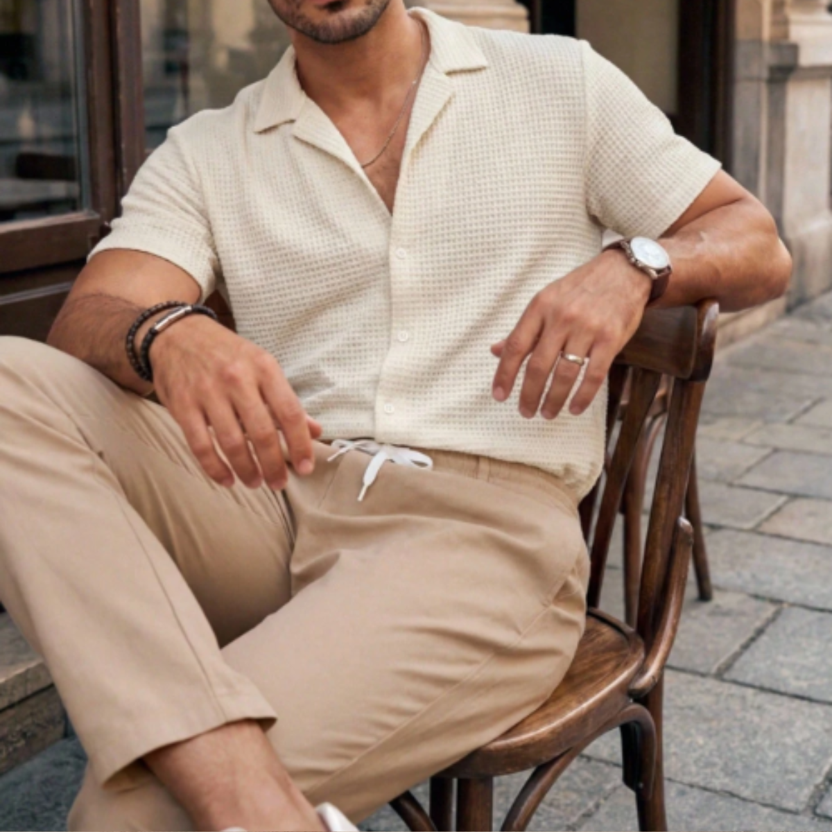 The Timbercrest Park Men’s Textured Button-Up Casual Set – Shirt & Pants