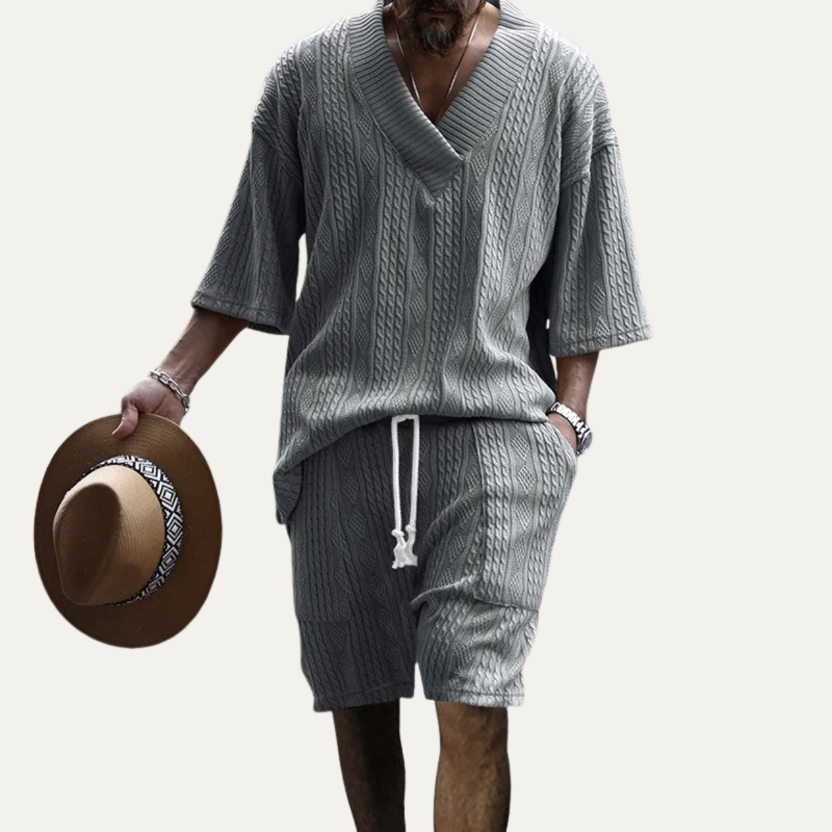 The Redwood Park Men’s Light Summer Knitted Set – Polo Shirt & Shorts
