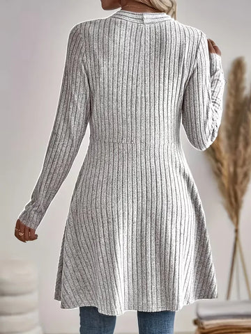 Women's Casual Ribbed V Neck Long Cardigan