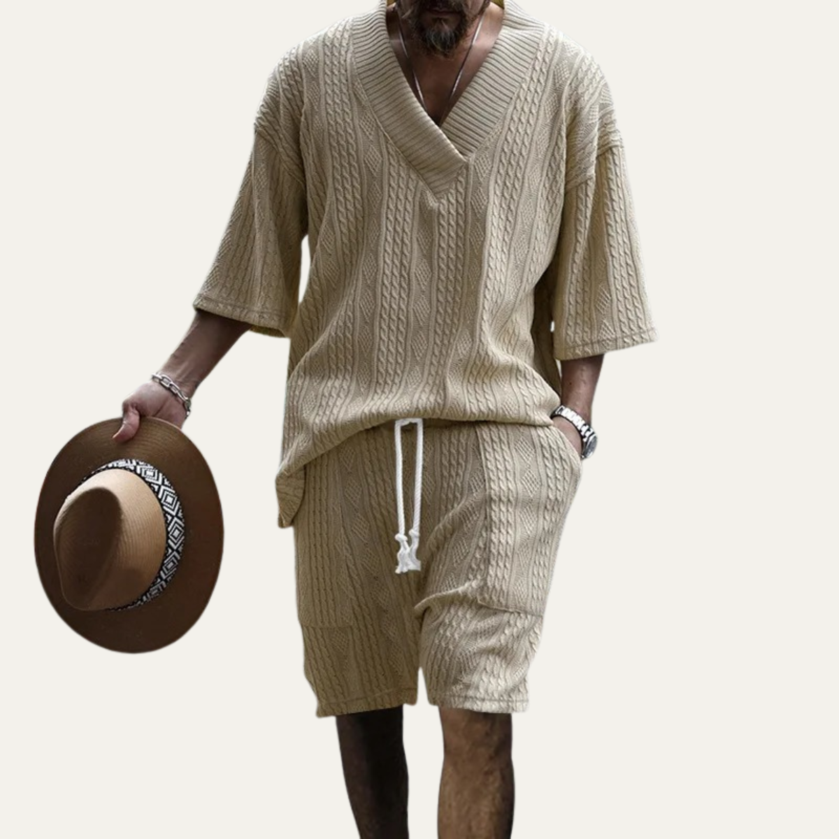 The Redwood Park Men’s Light Summer Knitted Set – Polo Shirt & Shorts