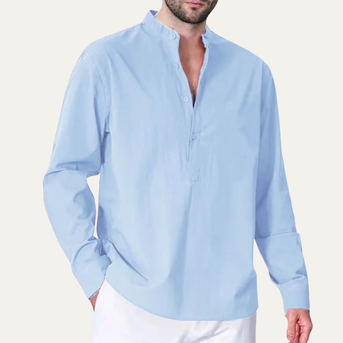 The Pinebrook Ridge Men’s Cotton Linen Mandarin Collar Shirt