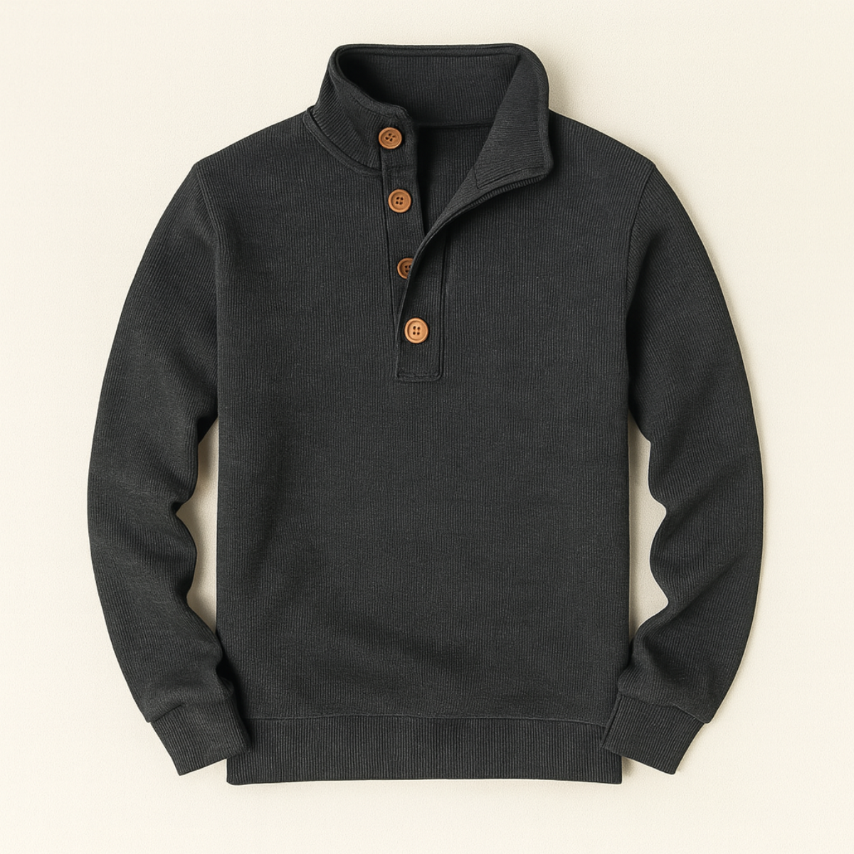 The Waldorf Men’s Gray Luxury Button Neck Knit Sweater