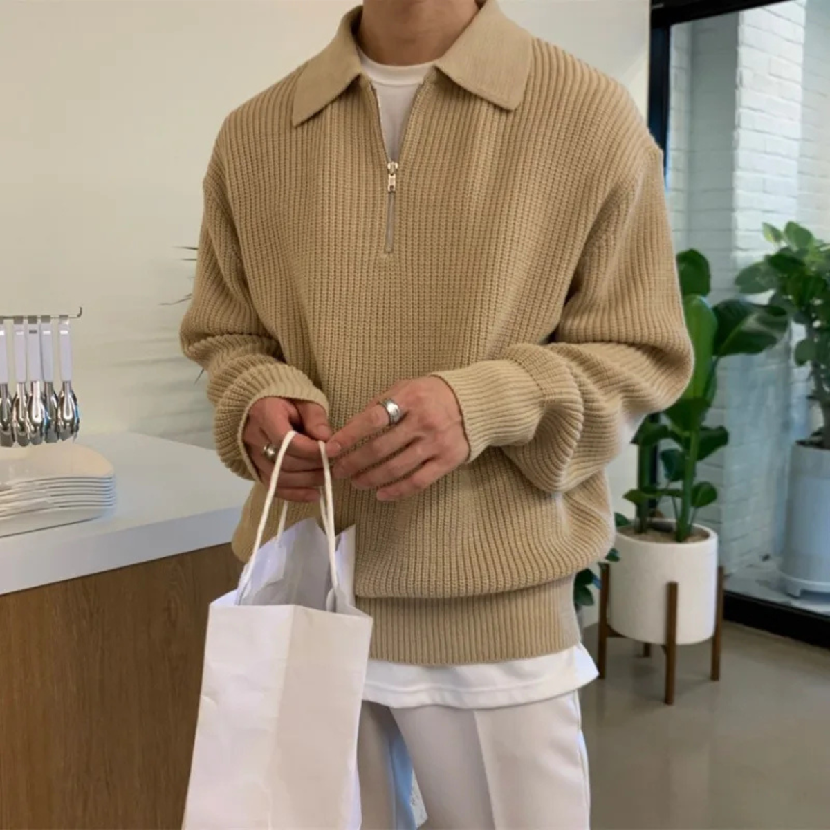 The Monaco Men’s Warm Waffle Knit Half Zip Sweater