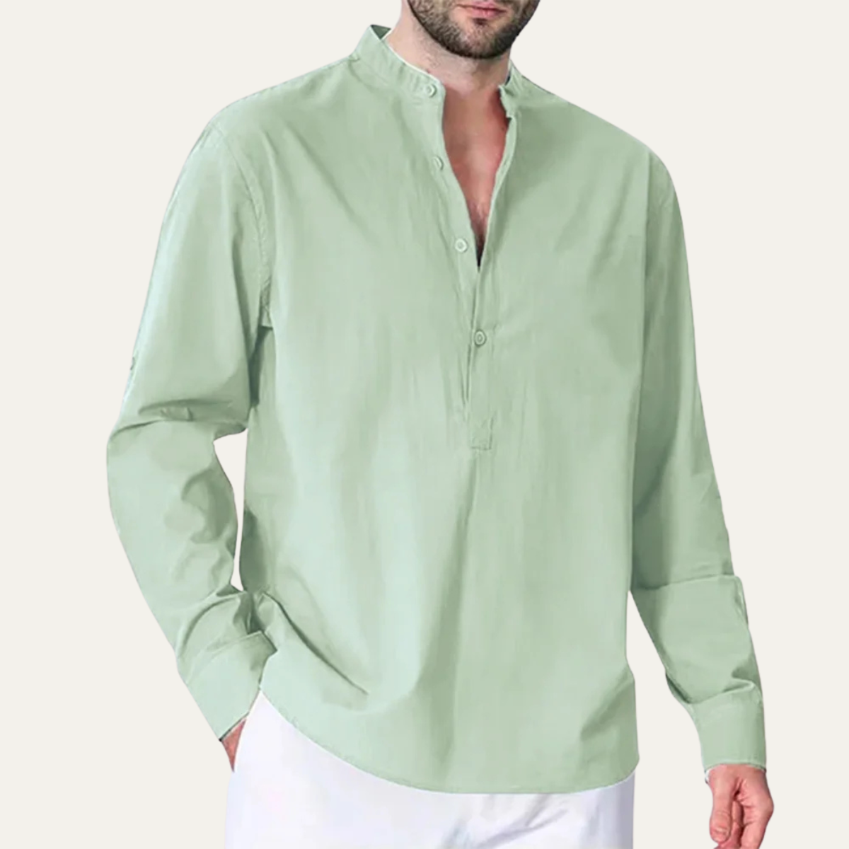 The Pinebrook Ridge Men’s Cotton Linen Mandarin Collar Shirt