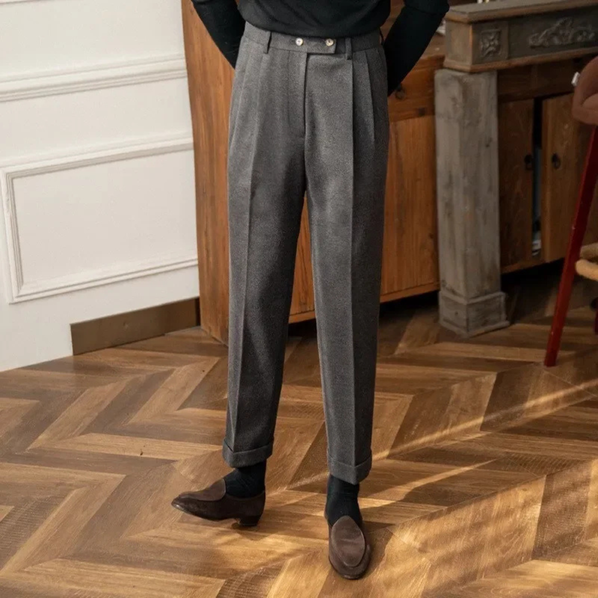 The Lakeshore Men’s High Waisted Wool Slim Fit Tailored Dress Pants