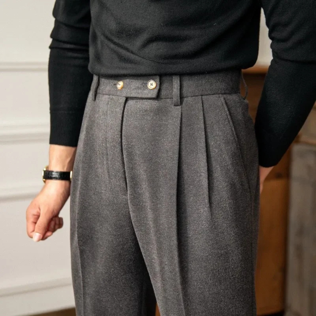 The Lakeshore Men’s High Waisted Wool Slim Fit Tailored Dress Pants