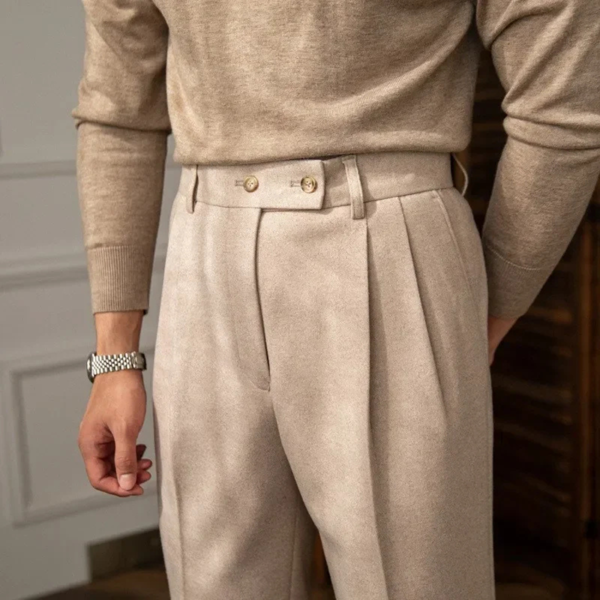 The Lakeshore Men’s High Waisted Wool Slim Fit Tailored Dress Pants