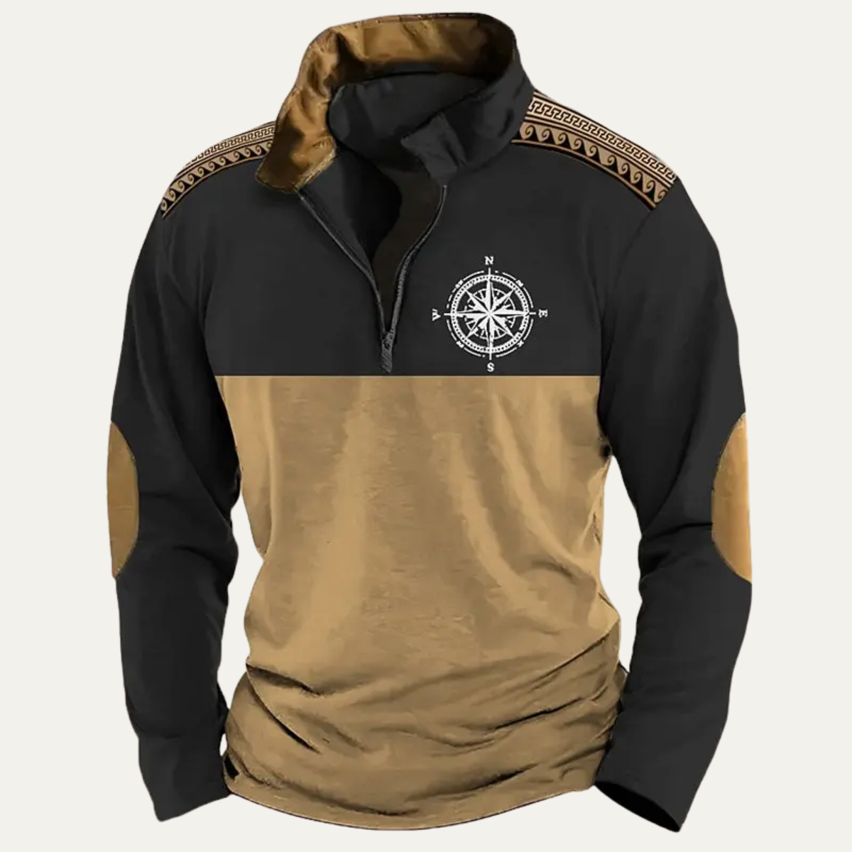 The Pescara Men’s Vintage Embroidered Compass Quarter Zip Sweater
