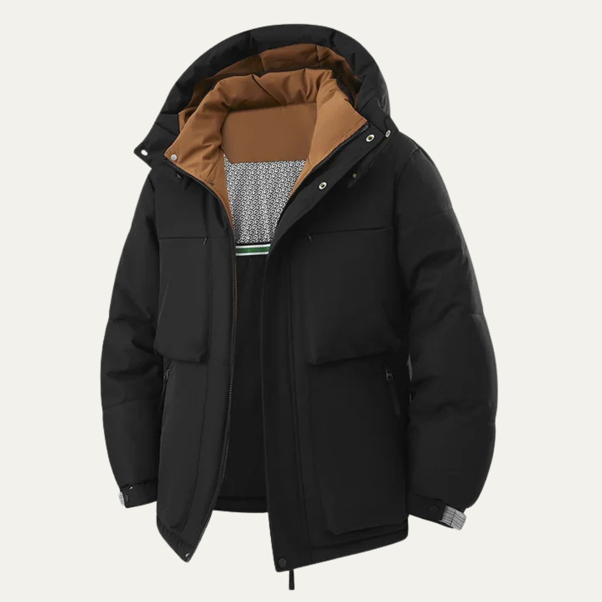 The Maple Gate Men’s Contrast Color Hooded Puffer Jacket