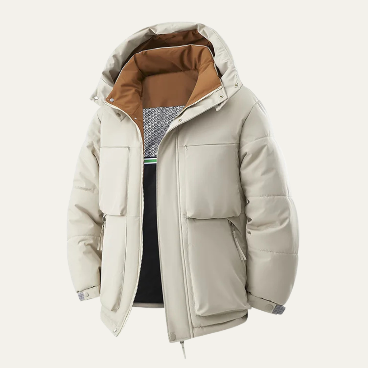 The Maple Gate Men’s Contrast Color Hooded Puffer Jacket