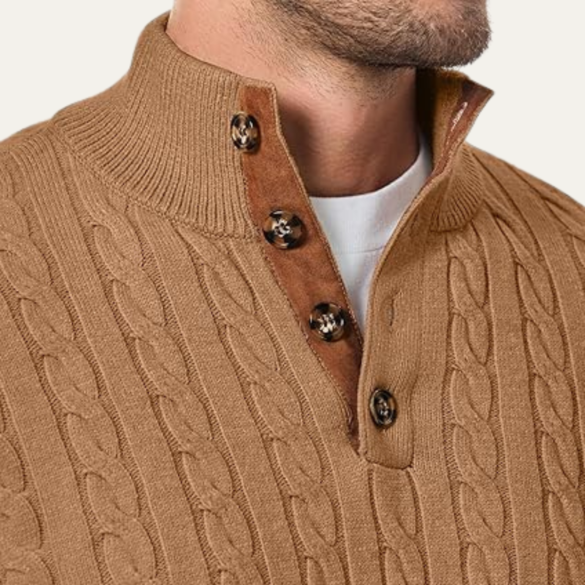 The Stamford Men's Cable Knit Collar Stand Sweater