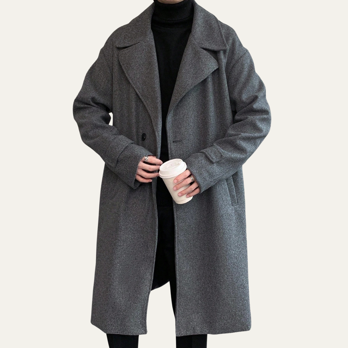 Men's Wool Overcoat Black Long
