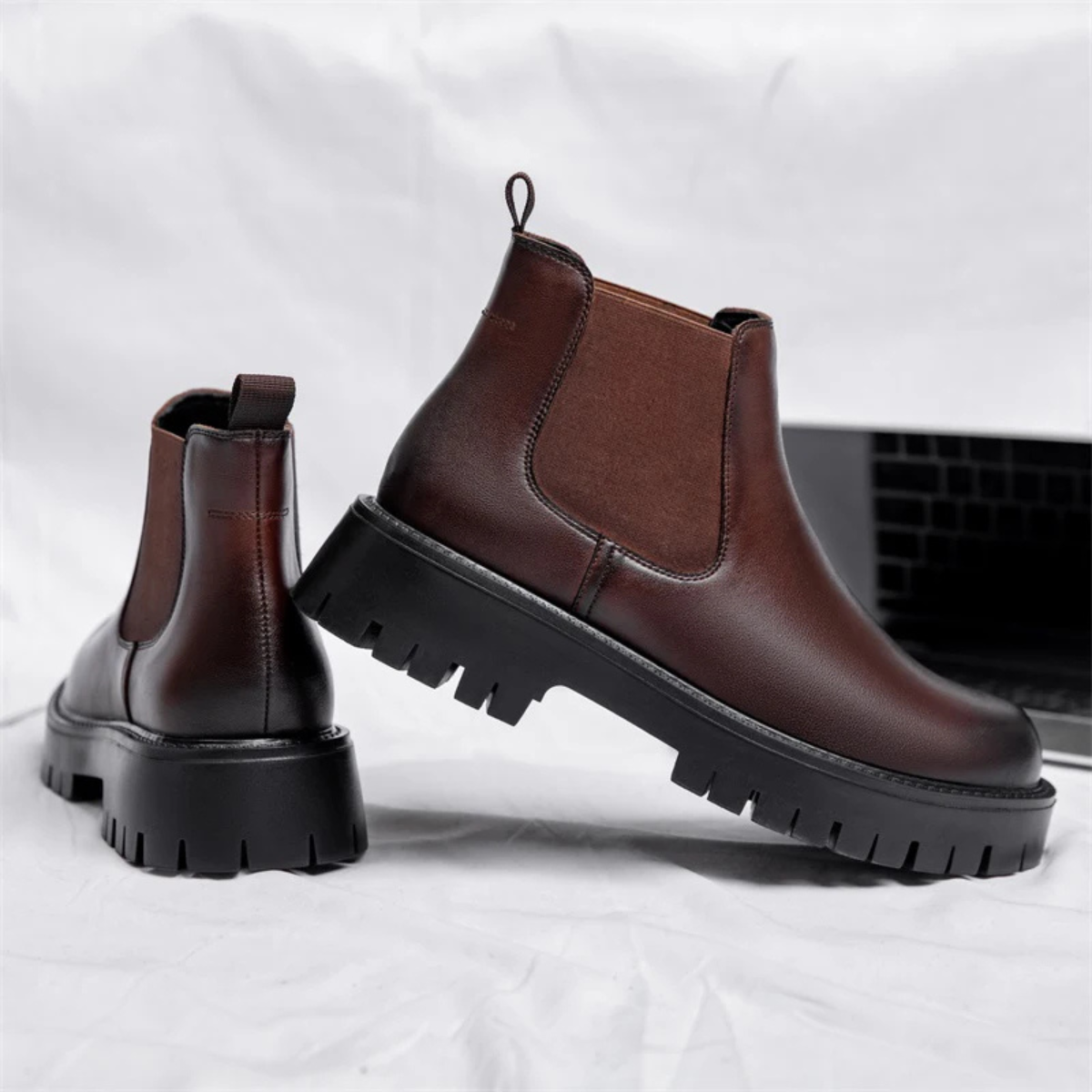 The Cagliari Men’s British Style Platform Leather Ankle Chelsea Boots