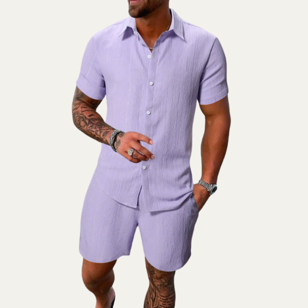 The Glenridge Park Men’s Lightweight Co-Ord Set – Button-Up Shirt & Drawstring Shorts