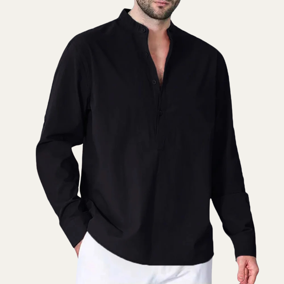 The Pinebrook Ridge Men’s Cotton Linen Mandarin Collar Shirt