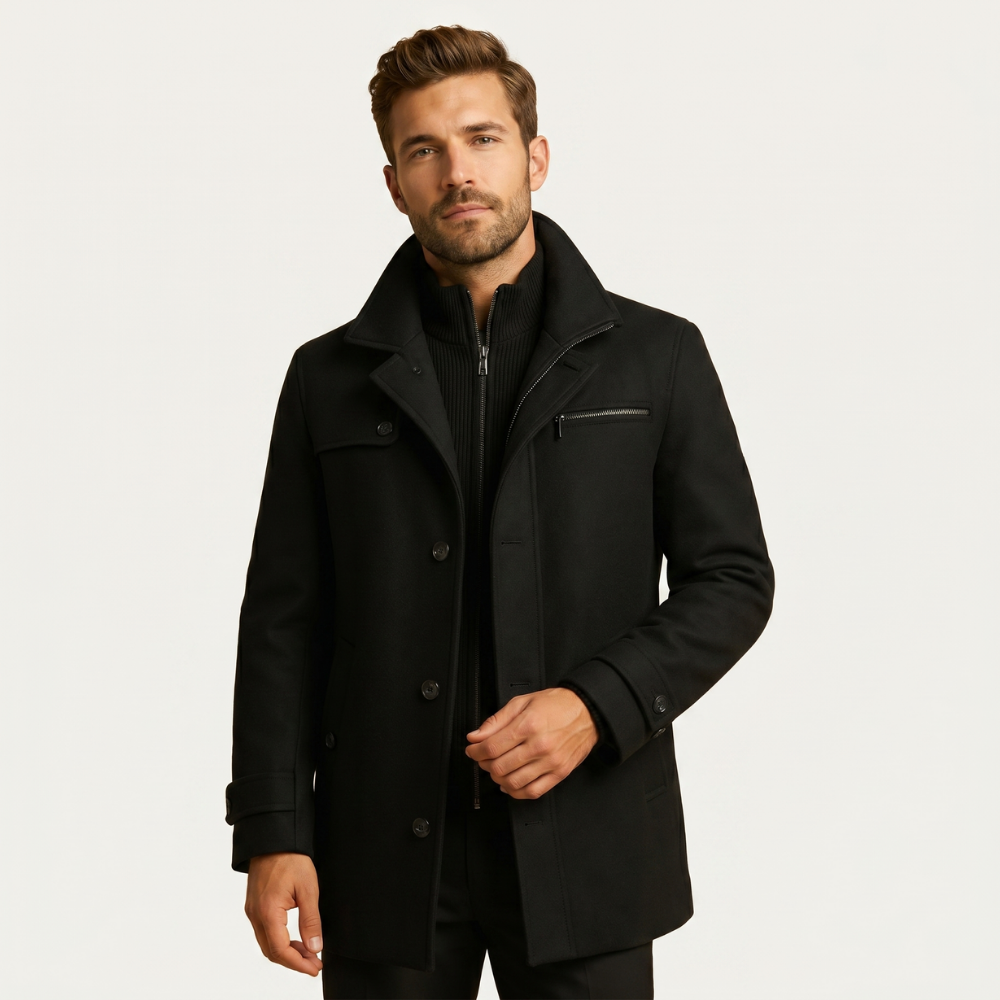 Men's Wool Blend Overcoat Black