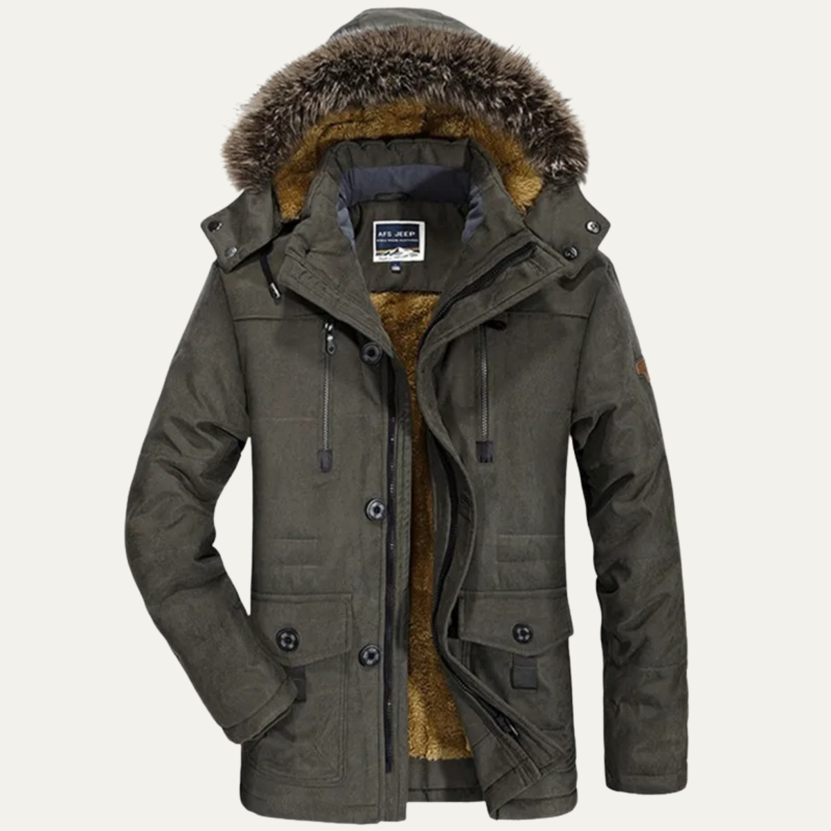 Men's Puffer Jacket Charcoal Fur Hooded Winter Coat