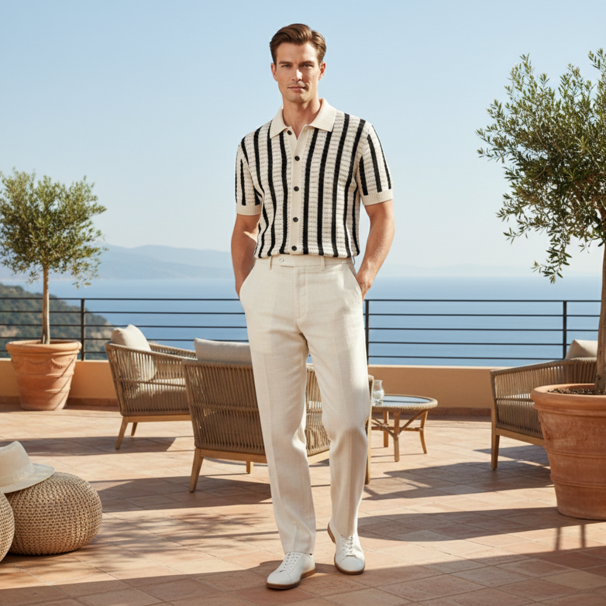 The Bristol Men’s Breathable Striped Knitted Polo Shirt