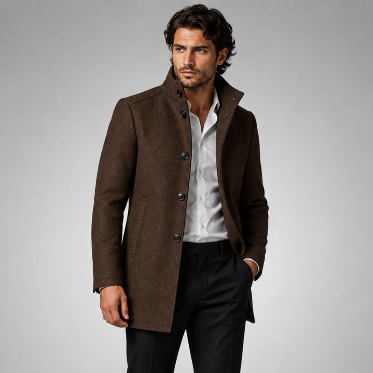 The Aldeburgh Men's Wool Blend Button Up Coat with Warm Lining