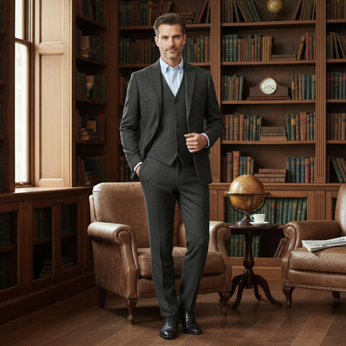 The Norwood Men’s Tweed 3 Piece Suit – Slim Fit Herringbone Jacket, Vest & Pants