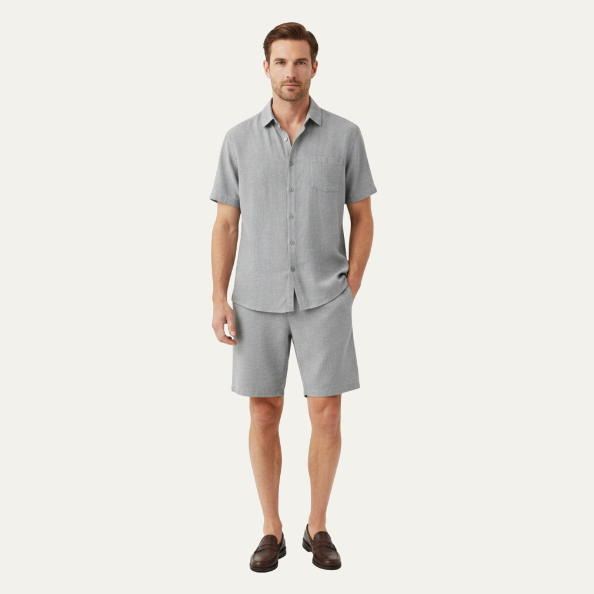 The Willowford Ridge Men’s Breathable Summer Linen Set – Shirt & Shorts