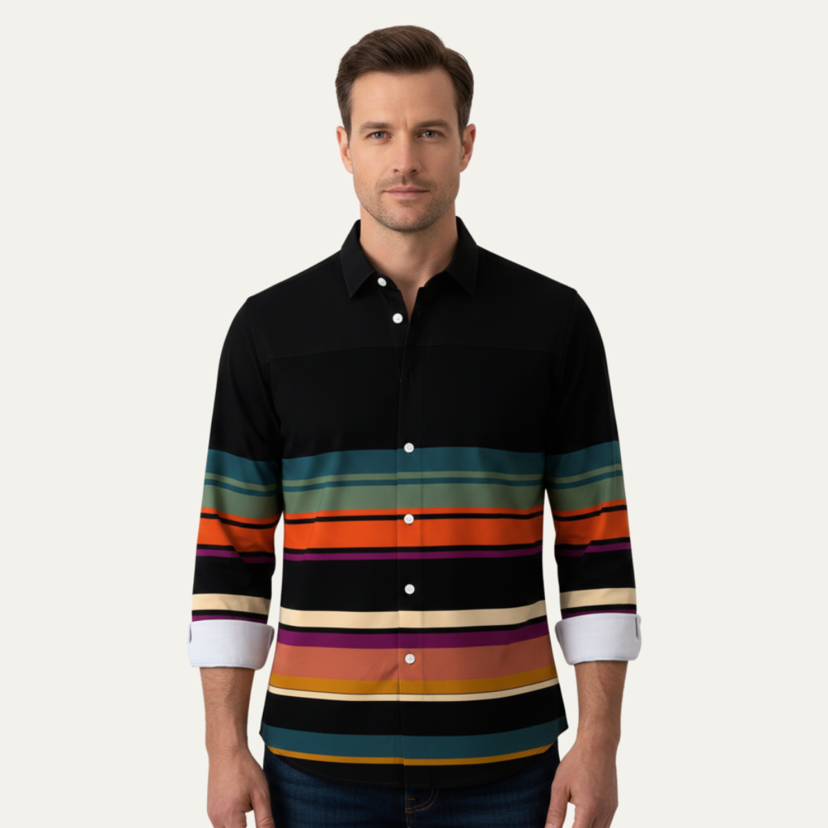 The Glenpark Men’s Modern Colour Block Striped Trendy Shirt