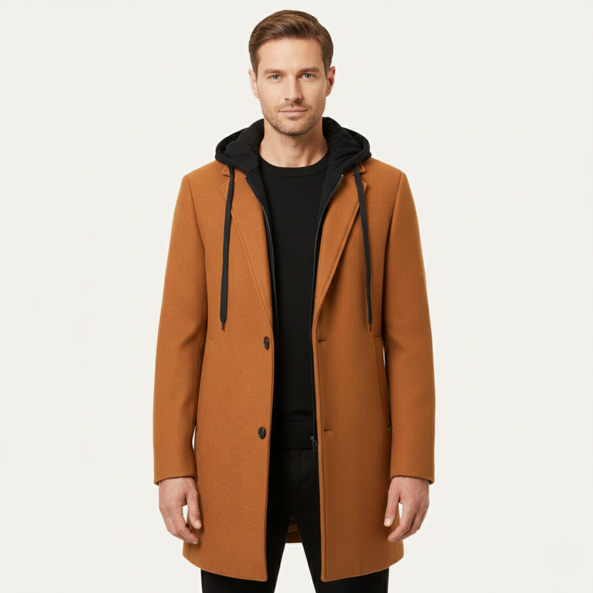 The Arundel Men's Hooded Wool Overcoat with Quilted Lining