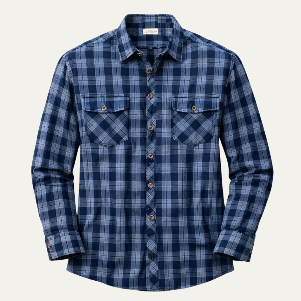 The Foxwood Ridge Men’s Plaid Denim Shirt with Chest Pockets