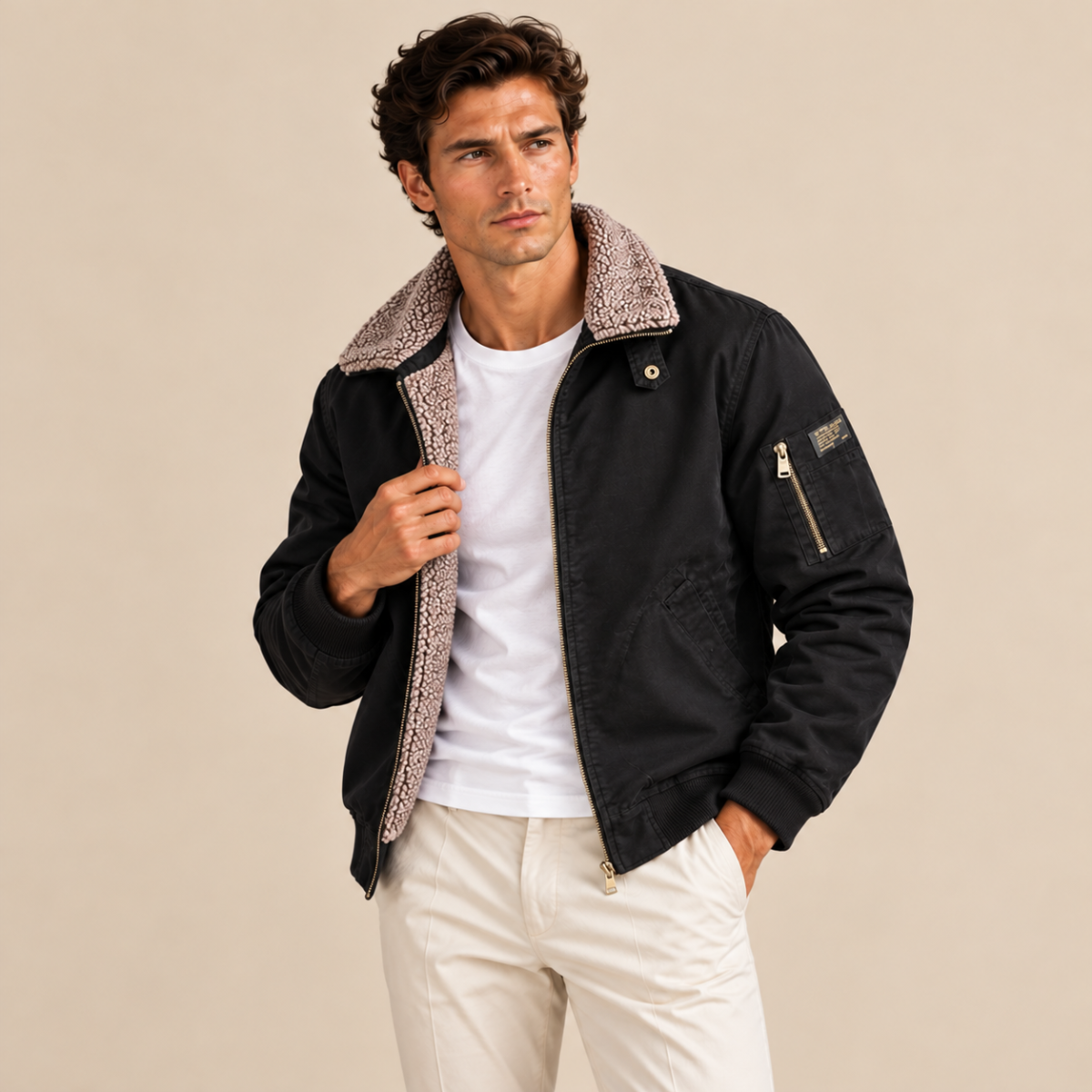 The Wareham Men’s Shearling Line Winter Bomber Jacket