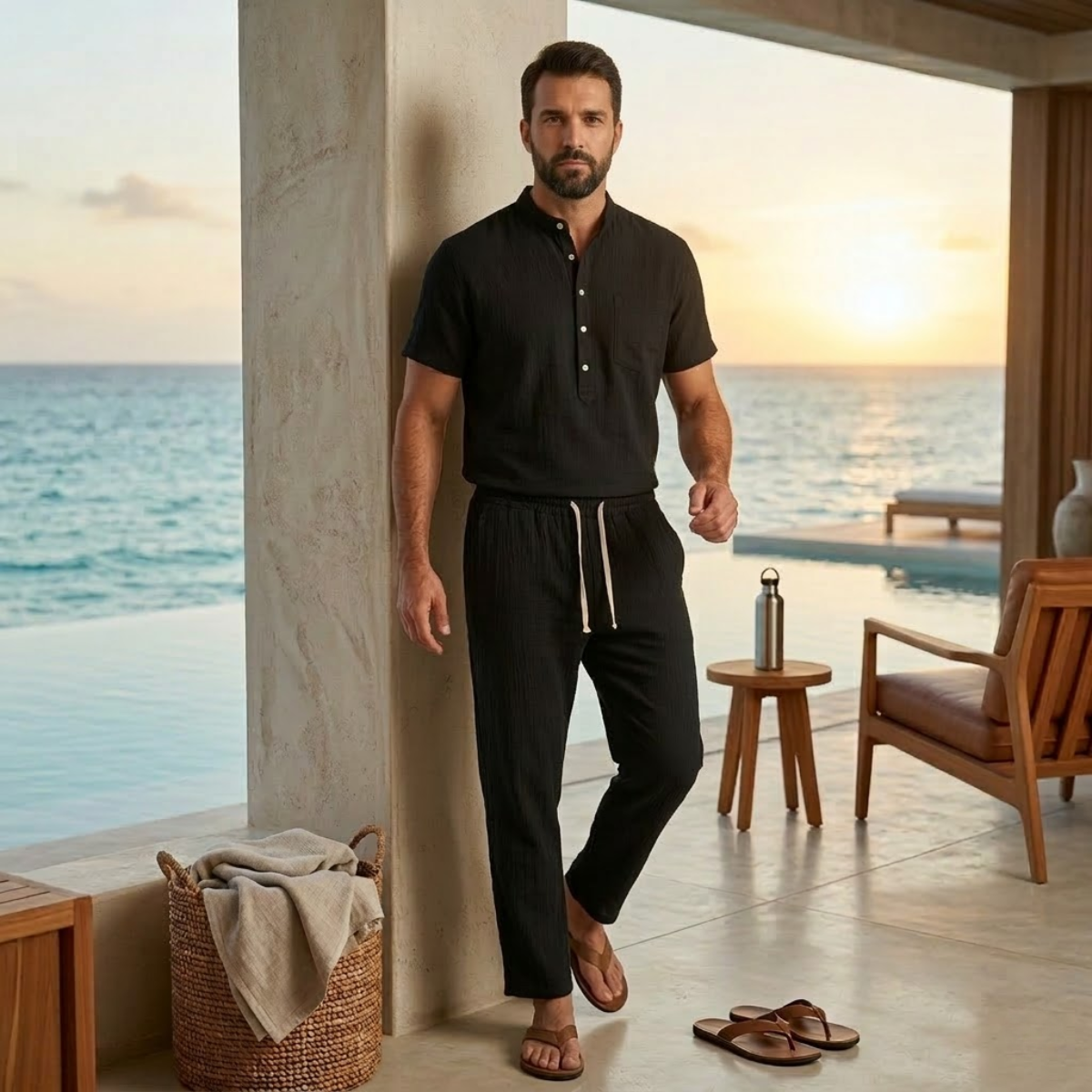 The Meadowhill Ridge Men’s Lightweight Cotton Linen Set Polo – Shirt & Pants
