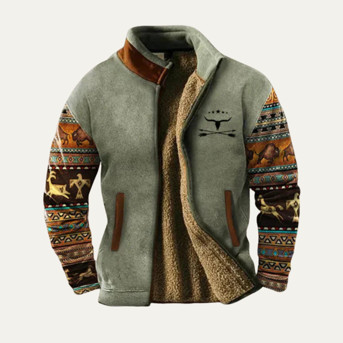 The Maddison Men’s Vintage Warm Sherpa Lined Winter Coat with Patterned Sleeves