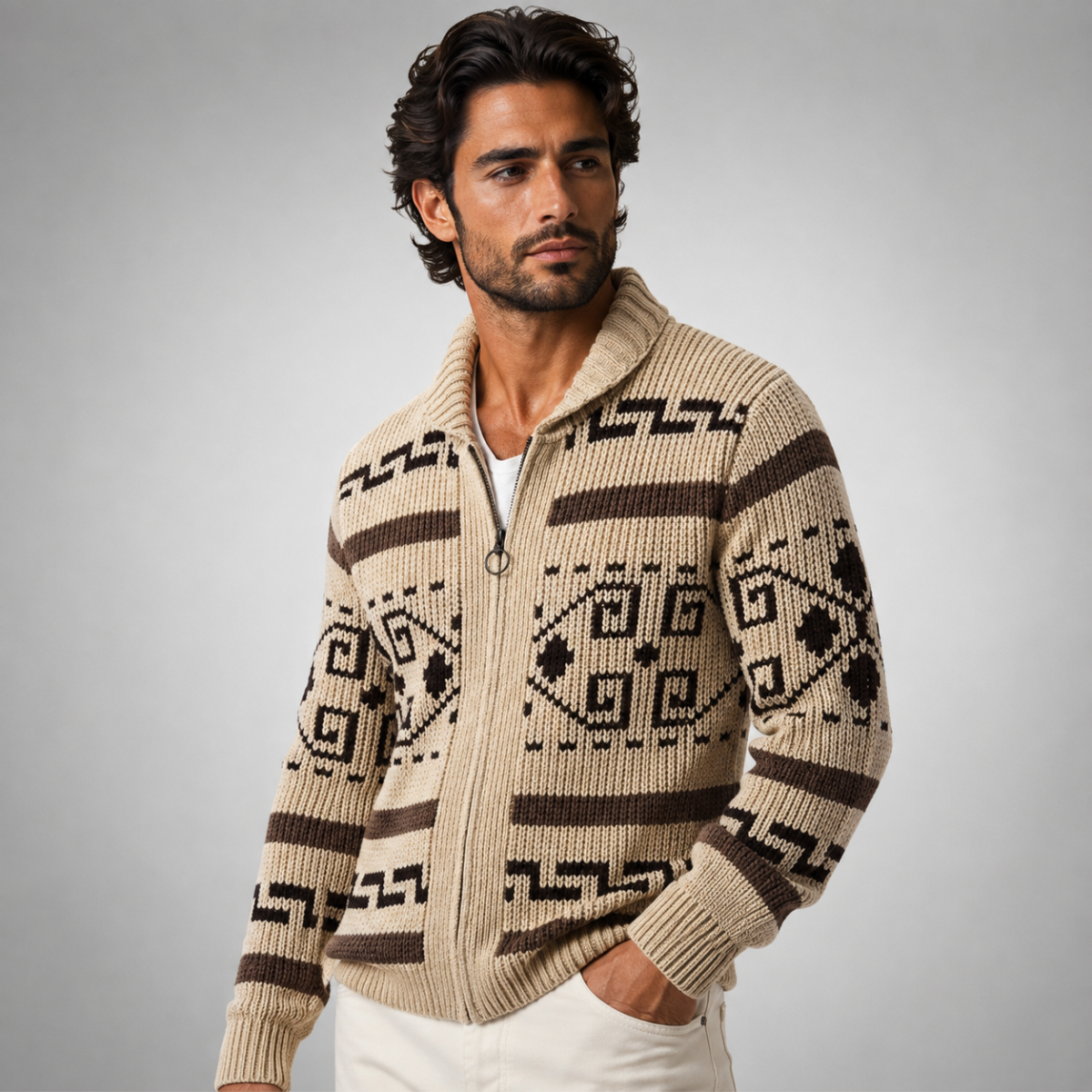 The Serravalle Men’s Button-Up Knit Cashmere Shawl Collar Cardigan