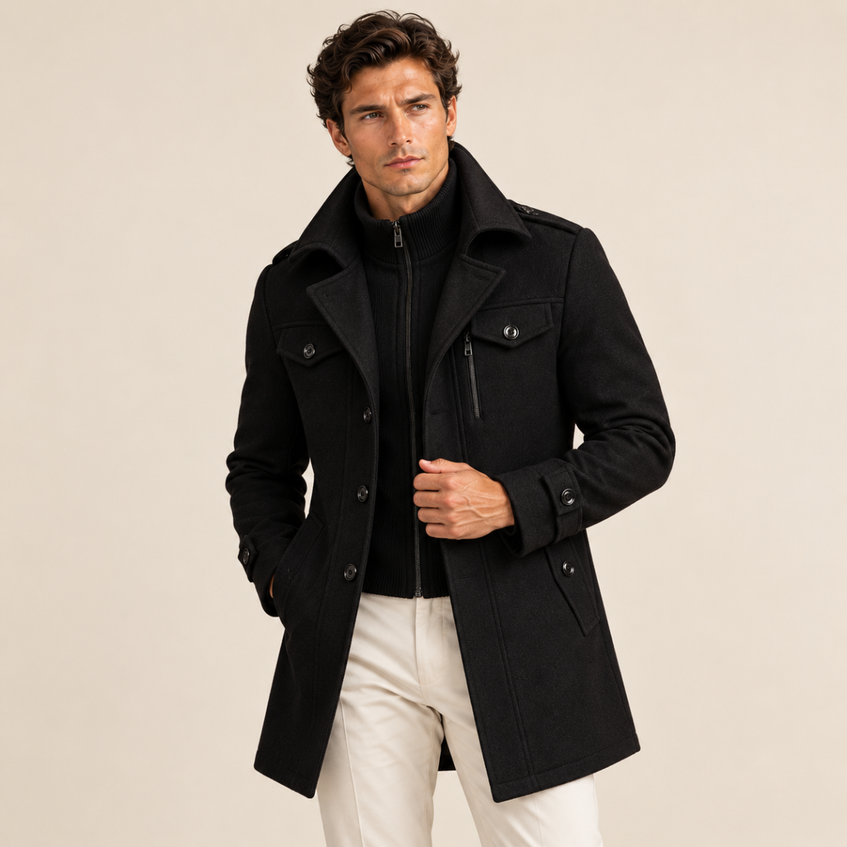Men's Wool Pea Coat Black