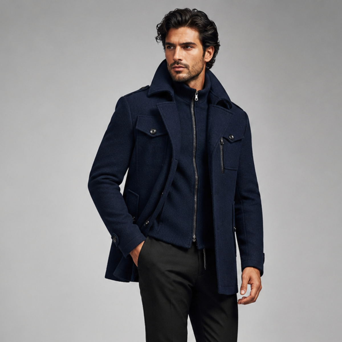 The Kensington Men’s Double Collar Business  Wool Trench Coat