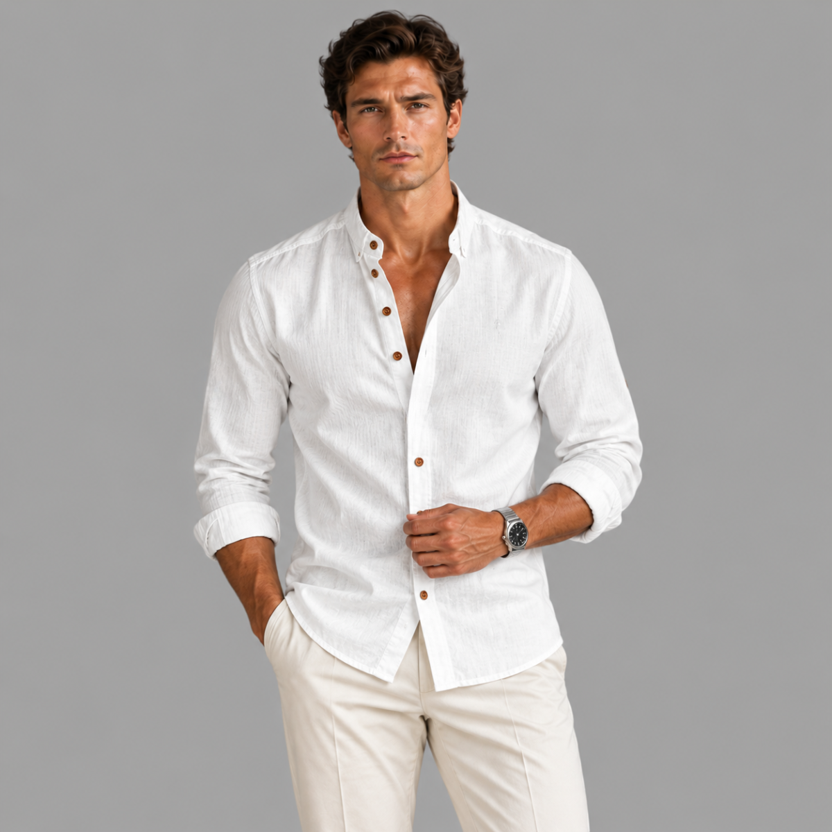 The Fairhill Men’s Japanese Style Linen Cotton Stand Collar Shirt