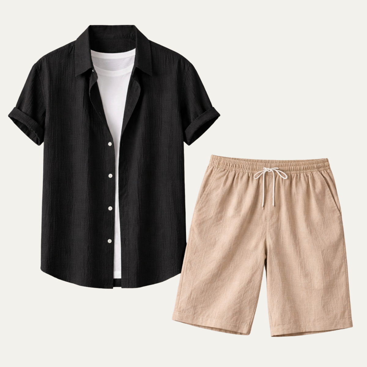 The Pinefield Men’s Summer Co-Ord Set – Button-Up Shirt & Drawstring Shorts