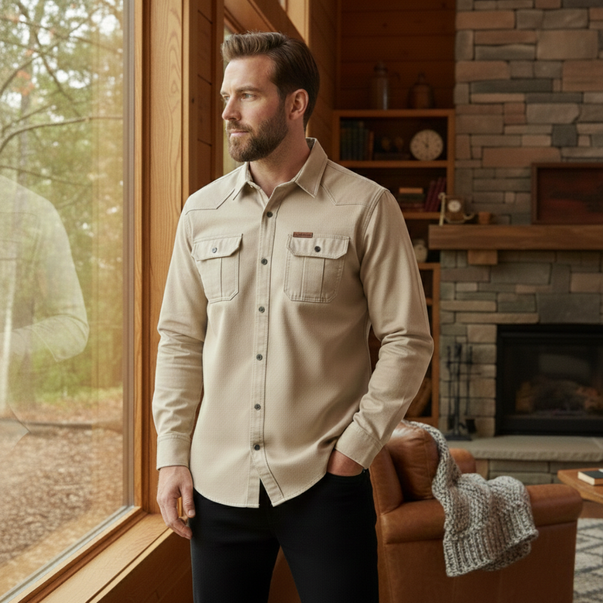 The Cedarfield Men’s Solid Colour Multi Pocket Soft Cargo Shirt