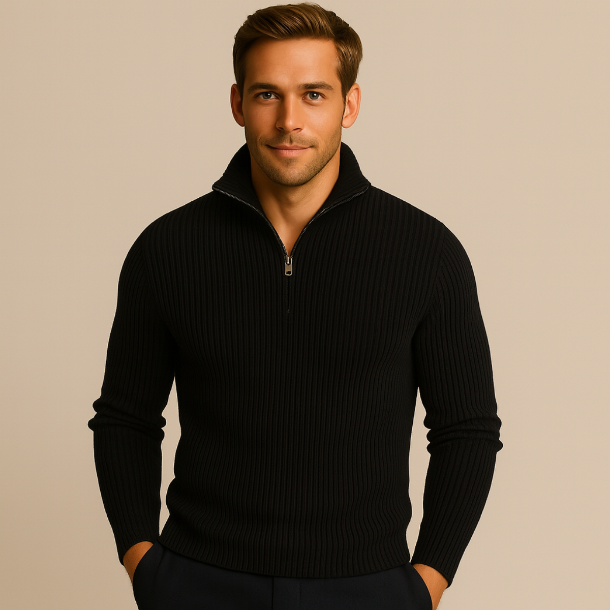 The Merino Knitted Quarter Zip Sweater