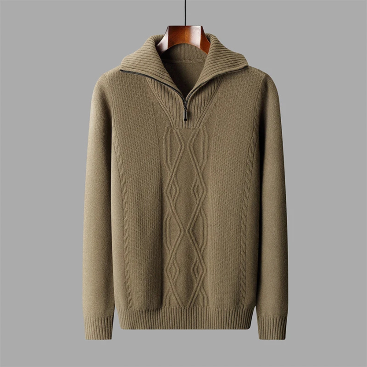 The Riverhill Men's Cashmere Cable Knit Half Zip Sweater
