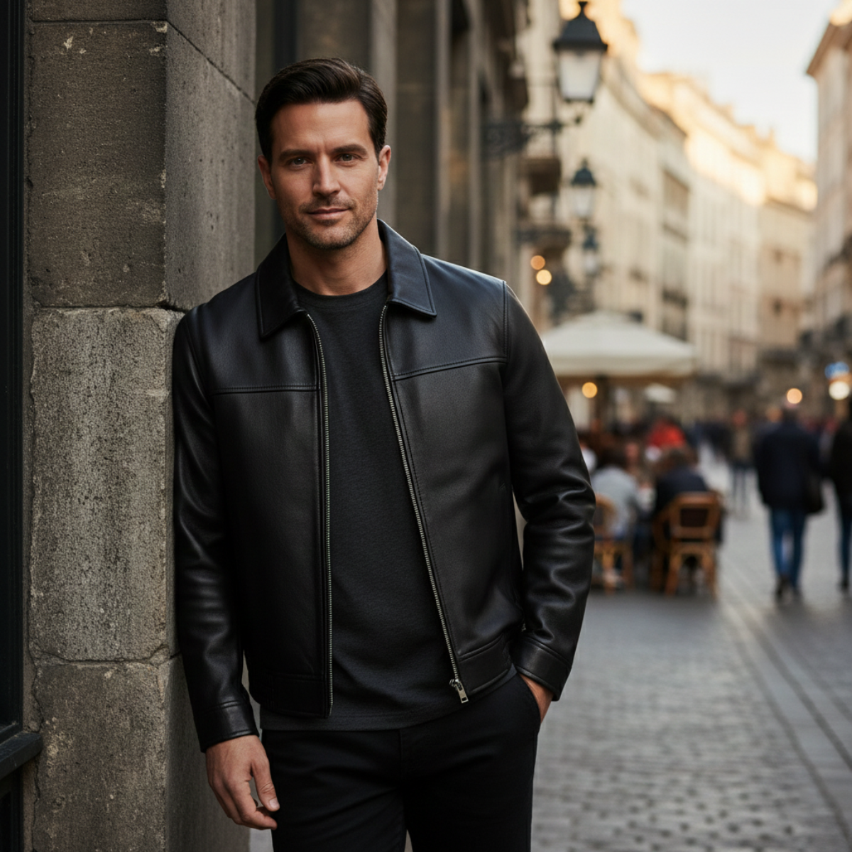 The Chianti Men’s Classic Zip Biker Leather Jacket