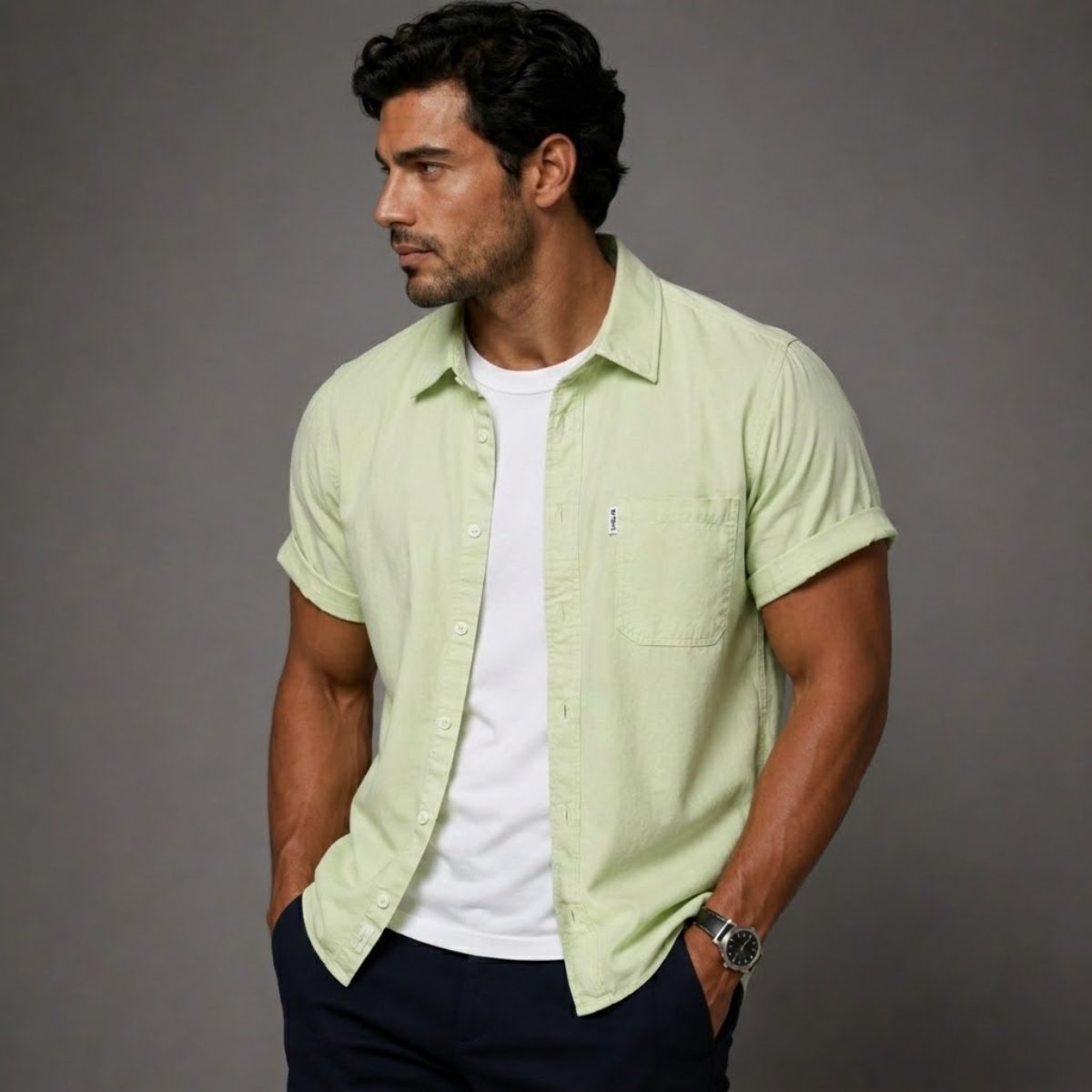 The Ashwater Men’s 100% Cotton Casual Shirt with Pocket