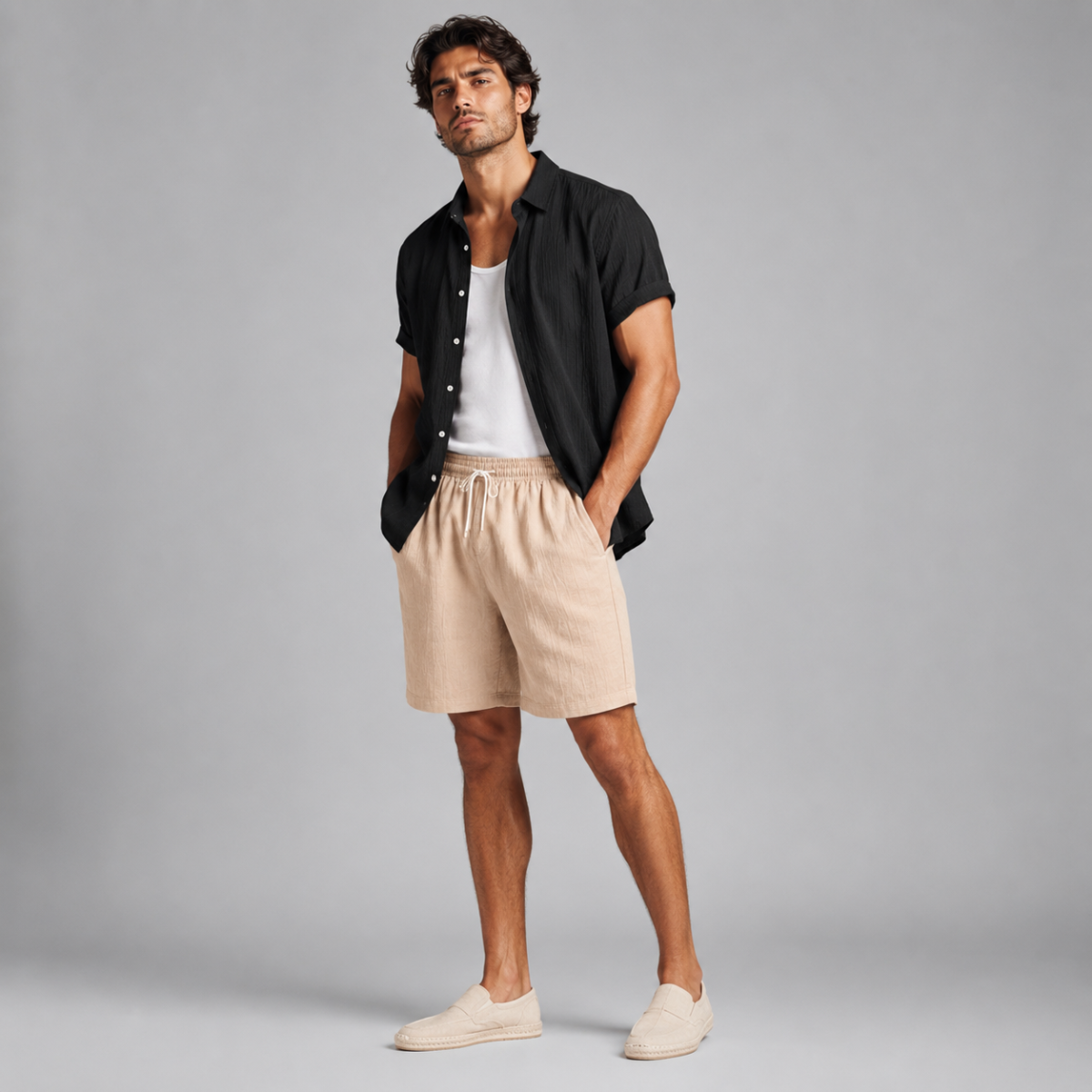 The Pinefield Men’s Summer Co-Ord Set – Button-Up Shirt & Drawstring Shorts