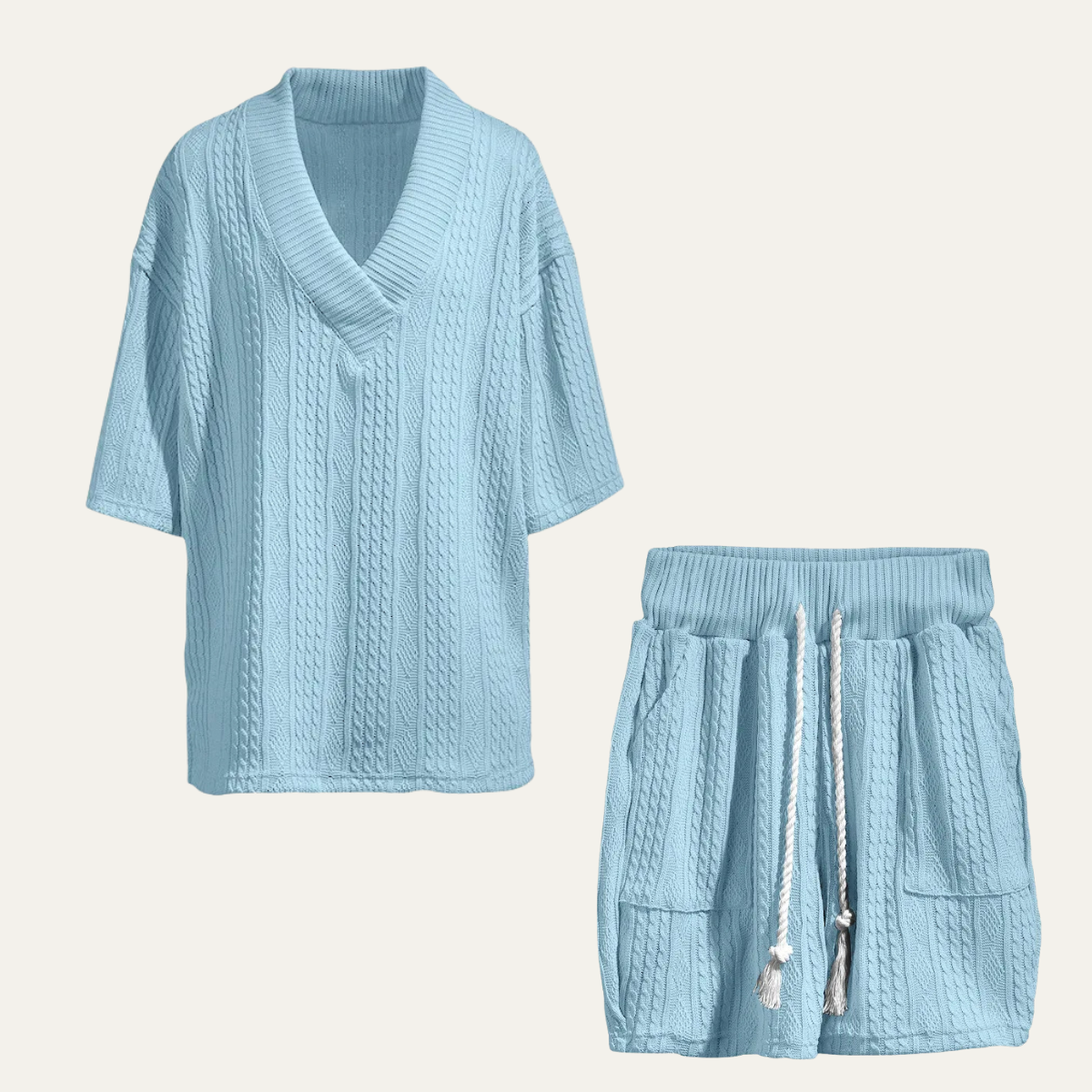 The Redwood Park Men’s Light Summer Knitted Set – Polo Shirt & Shorts